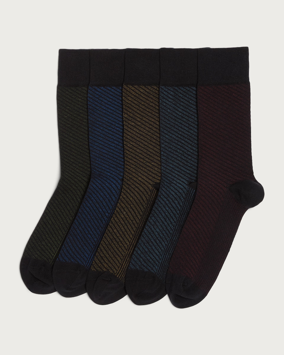 F&F 5-Pack Cotton Rich Fresh Feel Stripe Print Socks in Multi