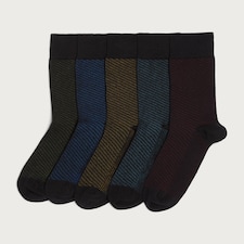 F&F 5-Pack Cotton Rich Fresh Feel Stripe Print Socks in Multi