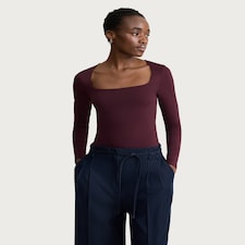 F&F Polyamide Square Neck Long Sleeved Bodysuit in Burgundy
