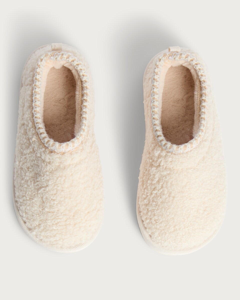 image 1 of F&F Girls Borg Textured Mule Slippers in Neutral
