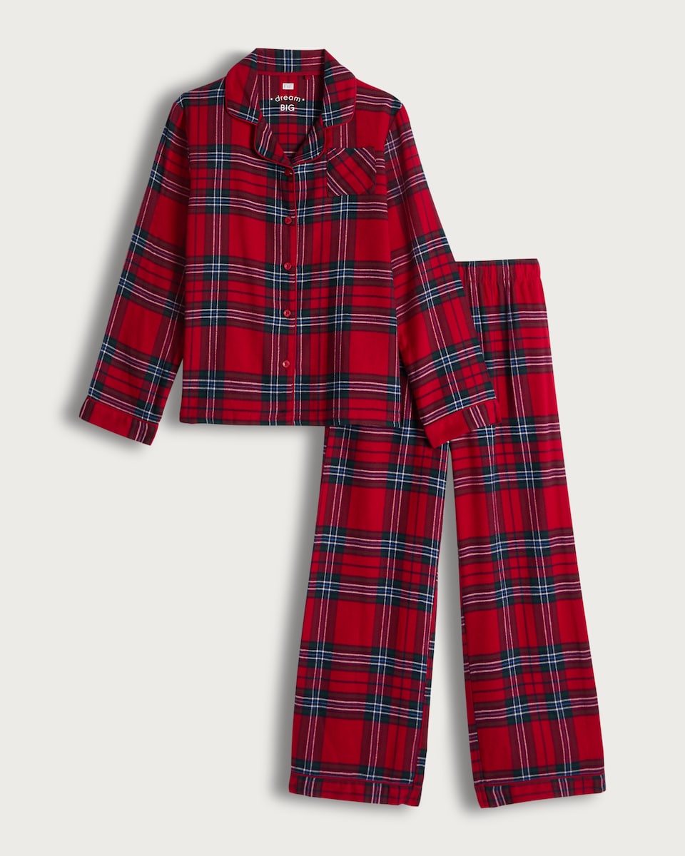 image 1 of F&F Check Woven Matching Family Button Through Pyjamas in Red
