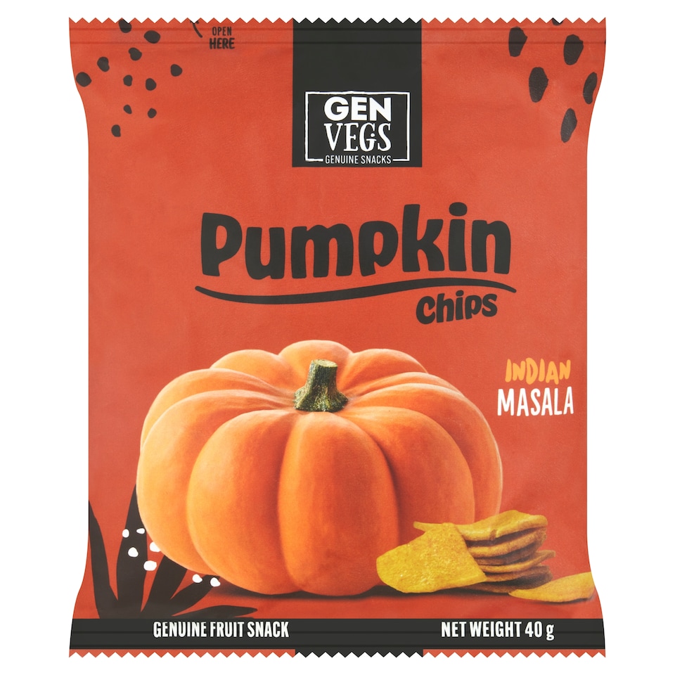 GENUINE SNACKS PUMPKIN CHIPS INDIAN MASALA 40g