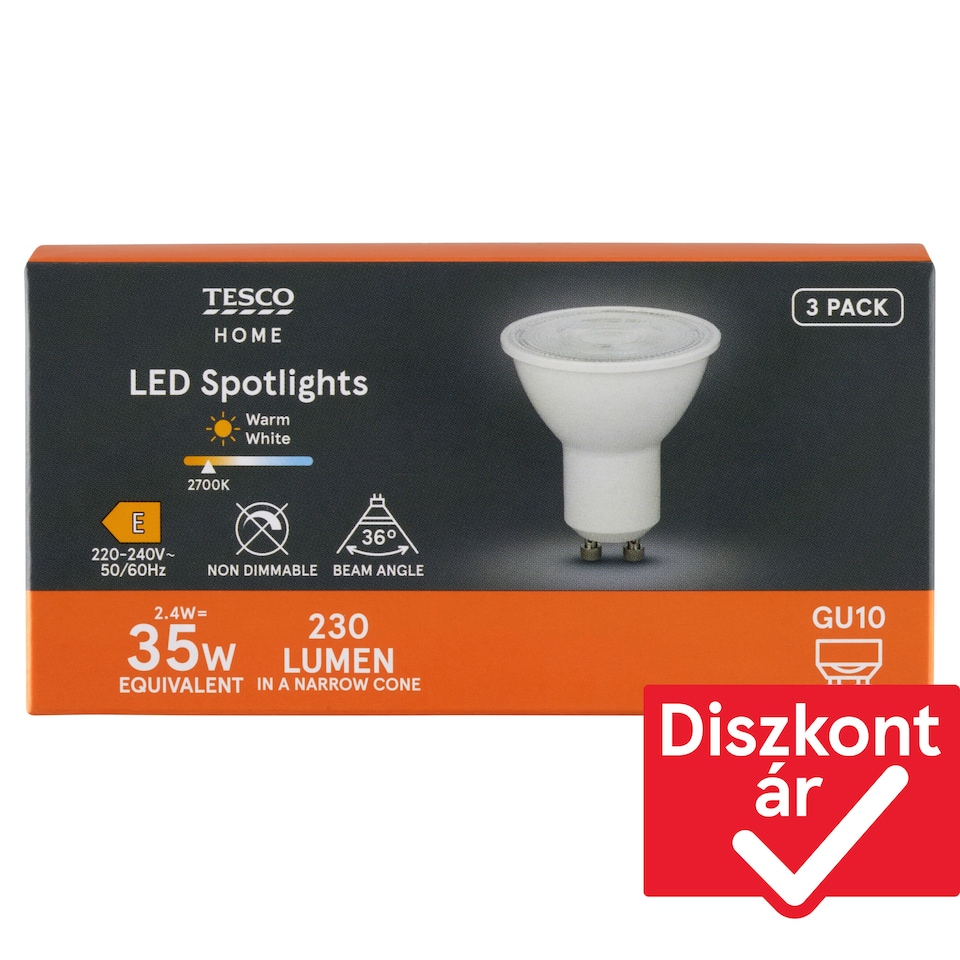 Tesco Home GU10 230 lm 35 W 2700K LED spotlámpa 3 db-os  1. kép