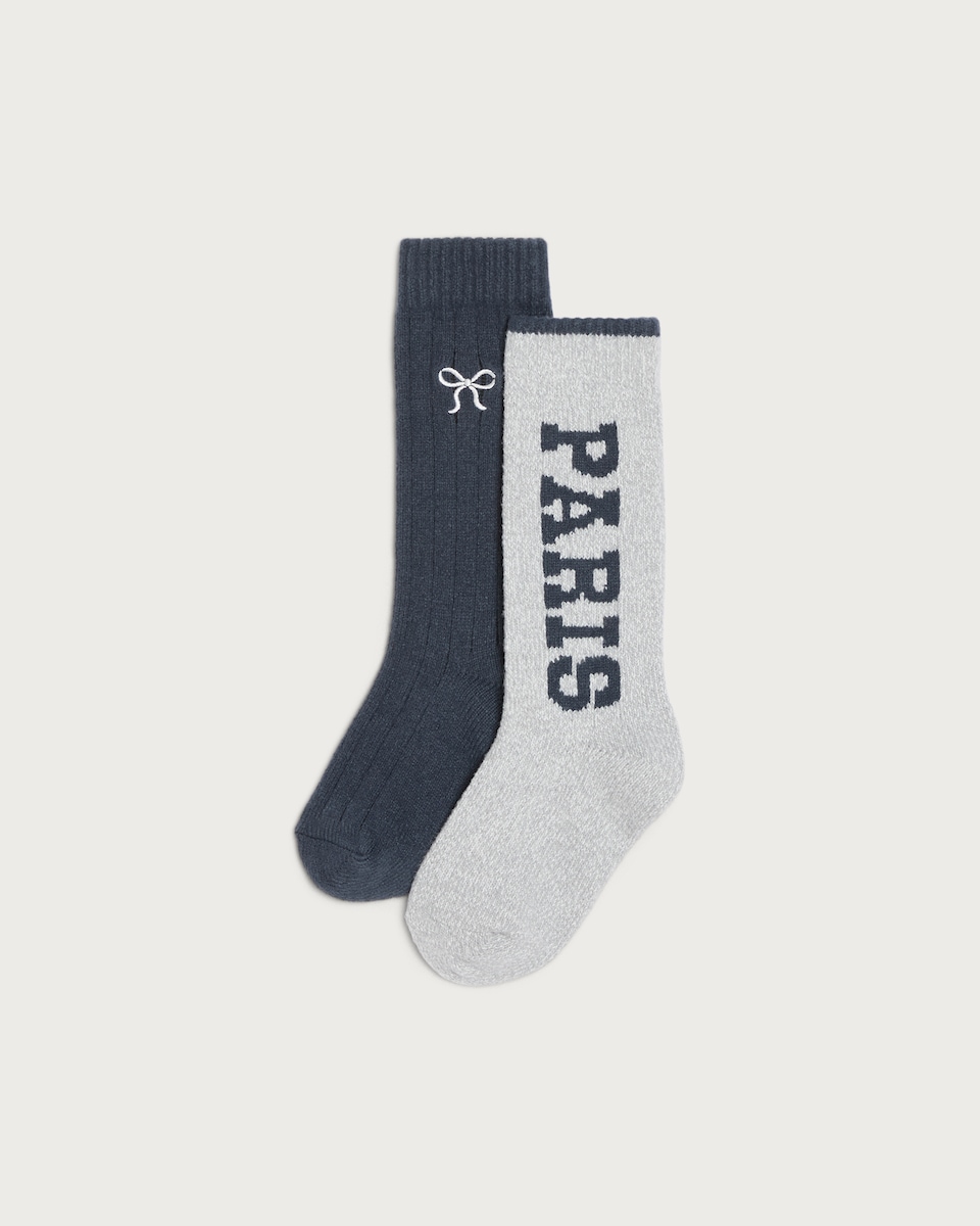 F&F Girls 2-Pack Textured Cosy Socks in Multi