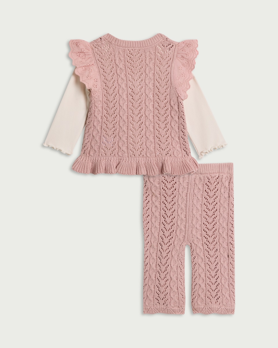 image 1 of F&F Baby 3-Piece Cotton Rich Knitted Set in Pink