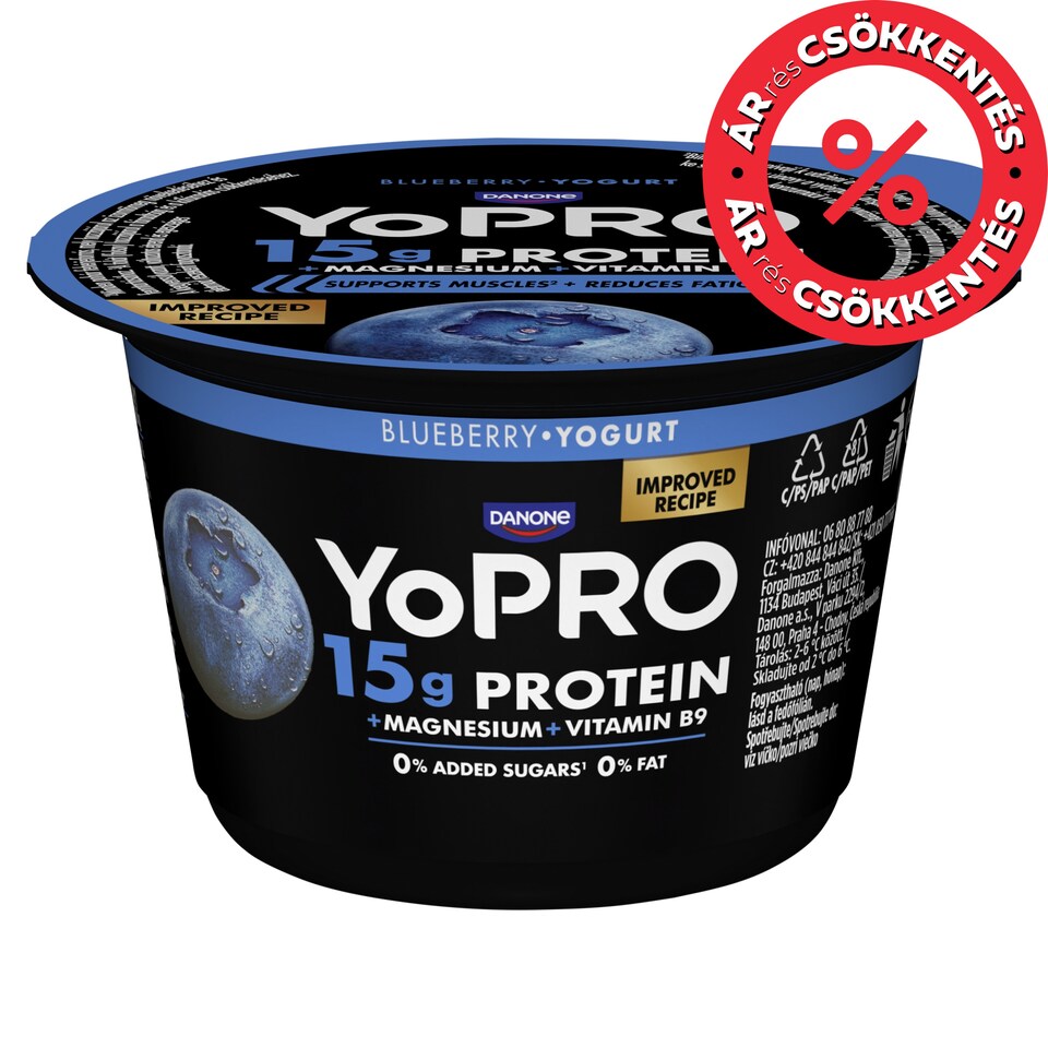 Danone YoPro Low-Fat Yogurt with Blueberries, Sweeteners, Magnesium and Folic Acid 160 g