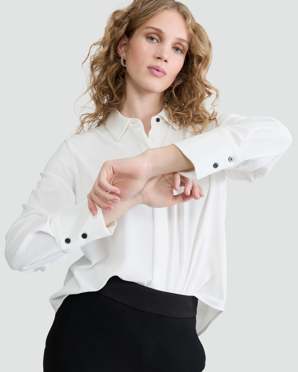 image 1 of F&F Collared Long Sleeved Blouse in White