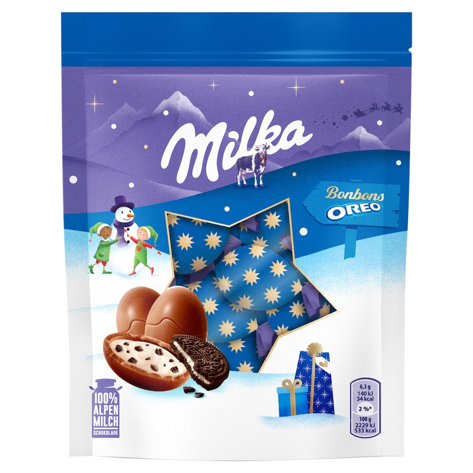 Milka Oreo bonbony, mléčná čokoláda s mléčnou náplní a kousky Oreo sušenky 86g