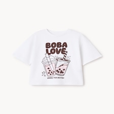 F&F Girls Pure Cotton Boba Love T-Shirt in White