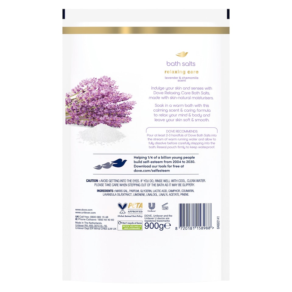 image 1 of Dove Relaxing Care Lavender & Chamomile Bath Salts 900g