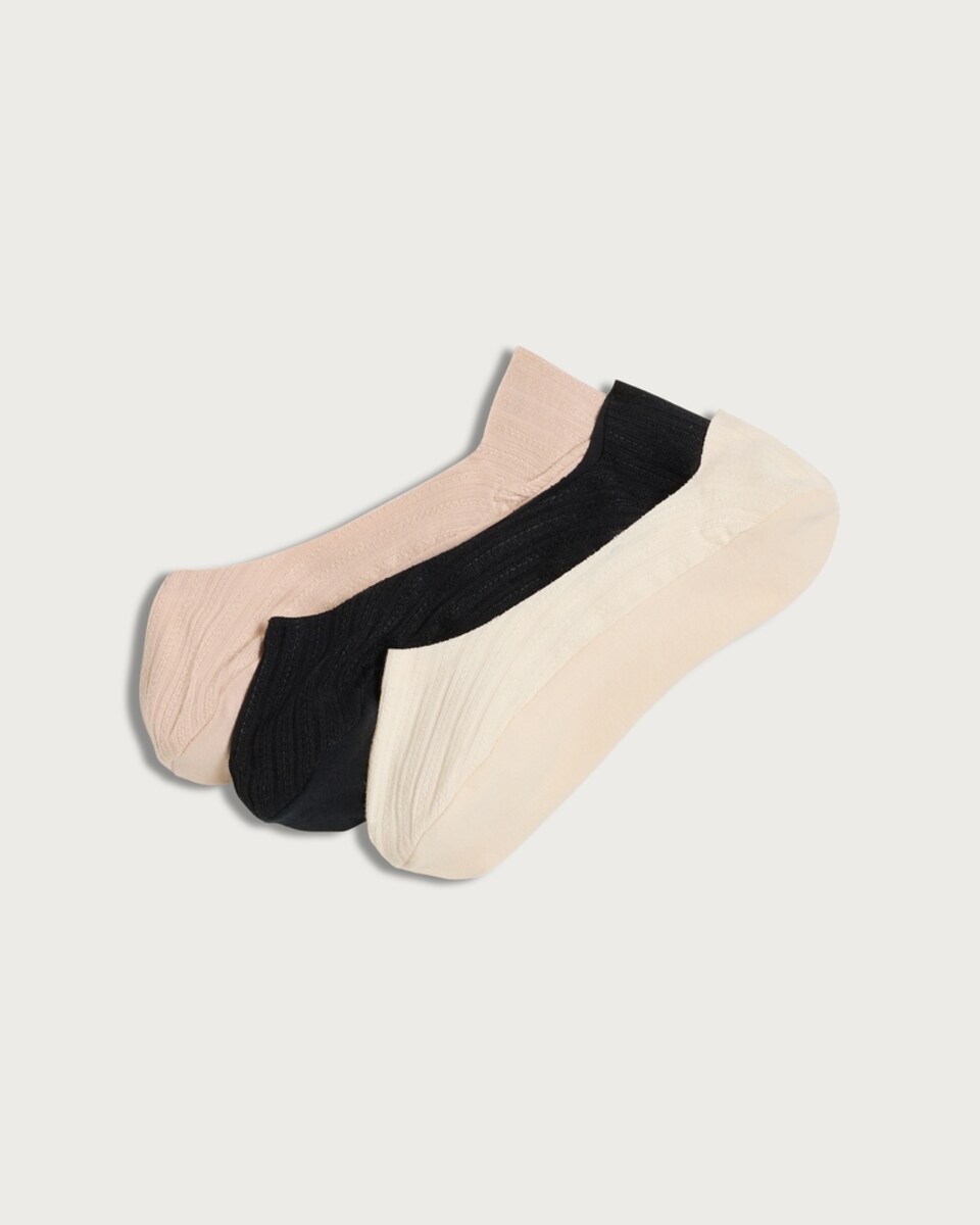 F&F 3-Pack Cotton Blend Ribbed Footlets in Nude