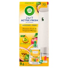 Air Wick Active Fresh automatický difuzér a náplň na vodnej báze - Marakuja a tropické mango 228 ml