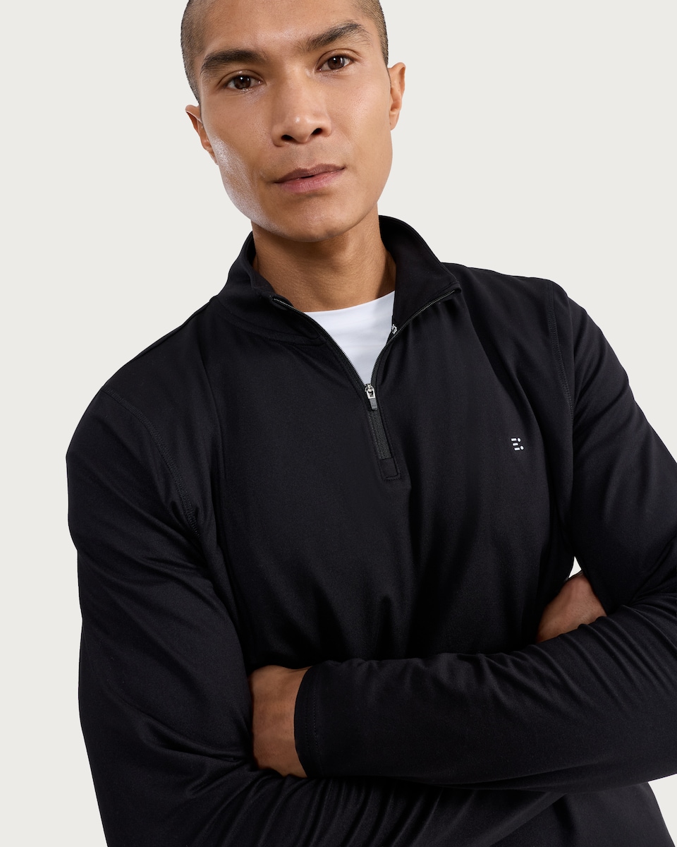 image 1 of F&F Active EVERYHOUR Regular Fit Half Zip Long Sleeved Top in Black