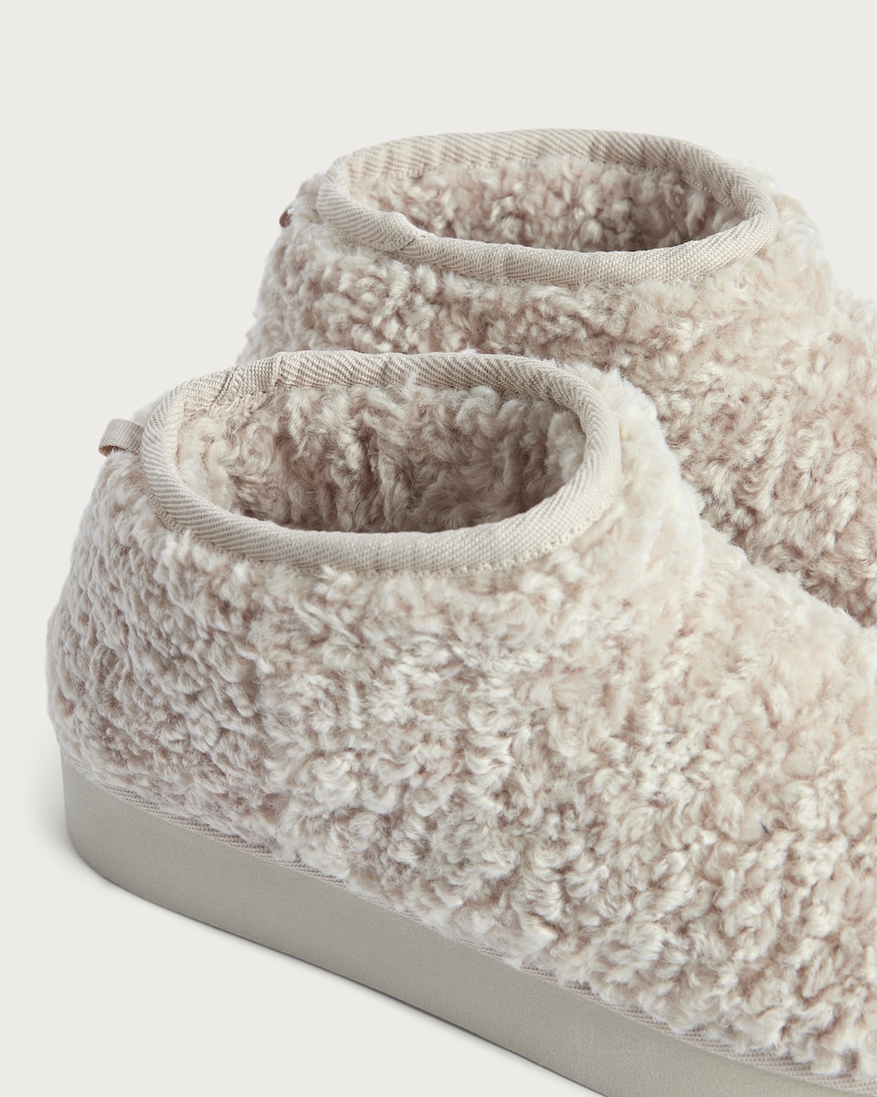 image 1 of F&F Borg Textured Platform Slippers in Cream