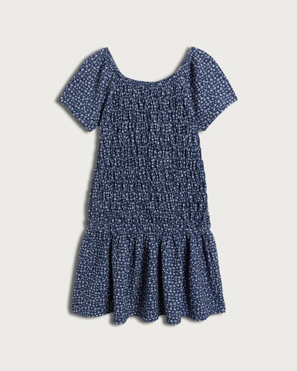 F&F Girls Crinkle Textured Floral Short Sleeved Dress in Multi White