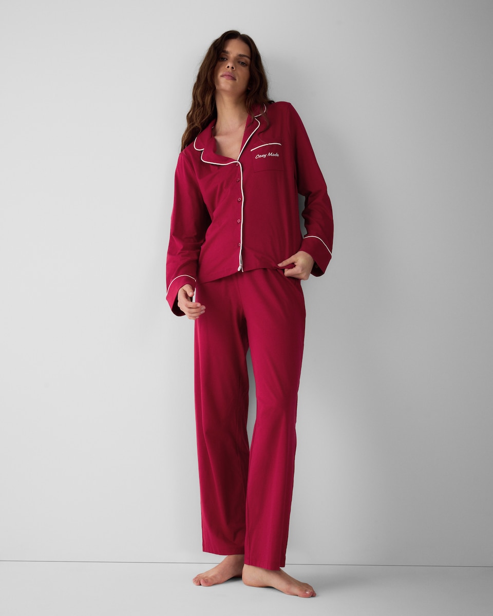 image 1 of F&F Pure Cotton Revere Pyjama Set in Red