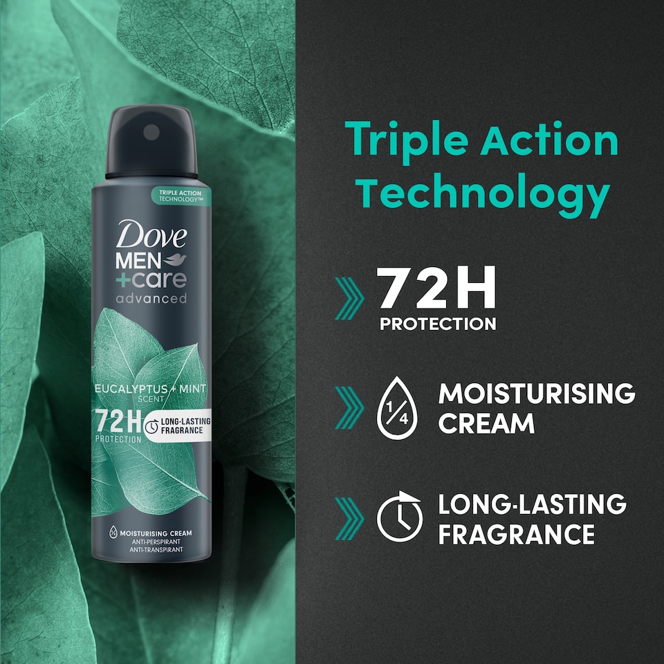 image 1 of Dove Men+Care Eucalyptus & Mint 72h Advanced Care Antiperspirant Deodorant 200ml