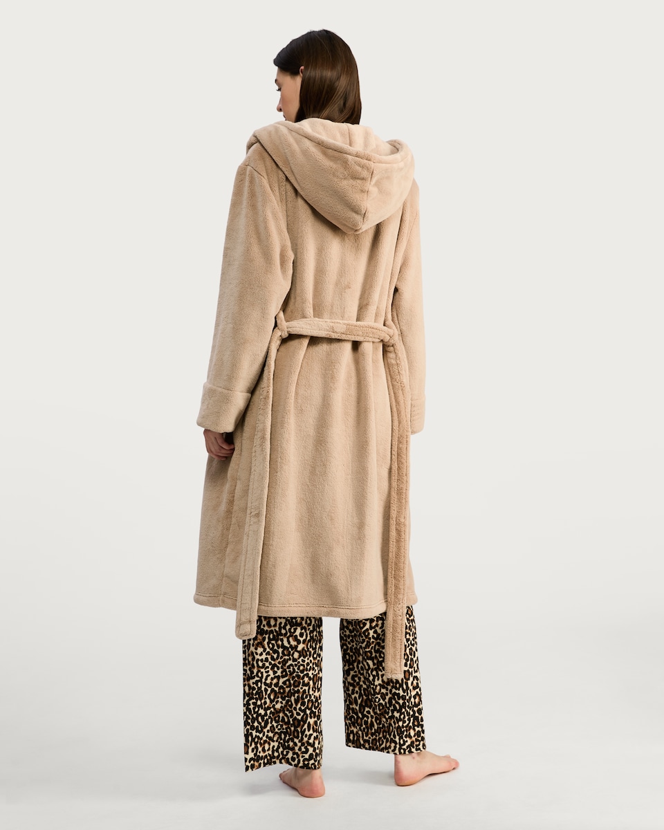 image 1 of F&F Fleece Hooded Dressing Gown in Cream
