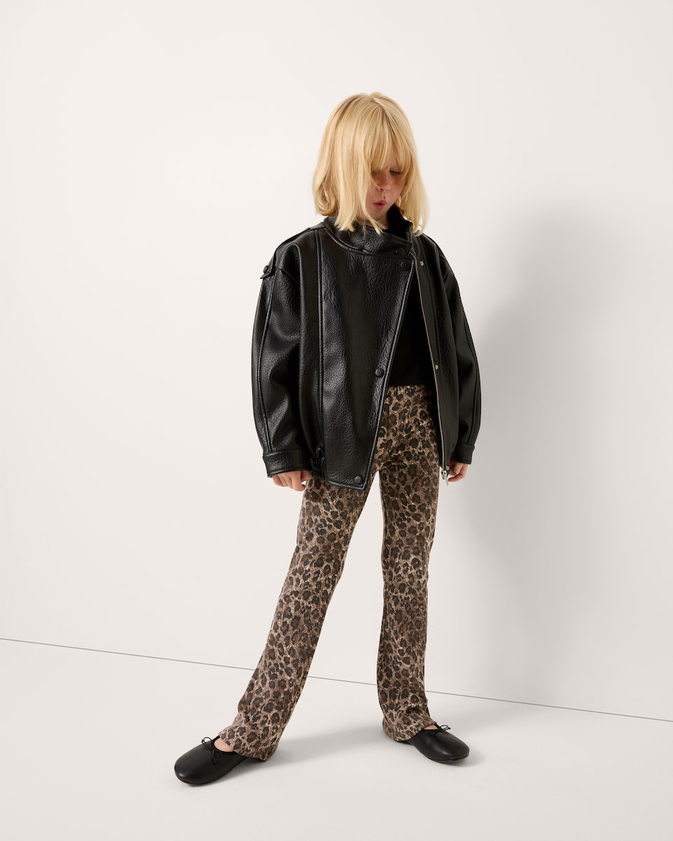 image 1 of F&F Girls Cotton Rich Leopard Print Flared Legging in Multi Brown