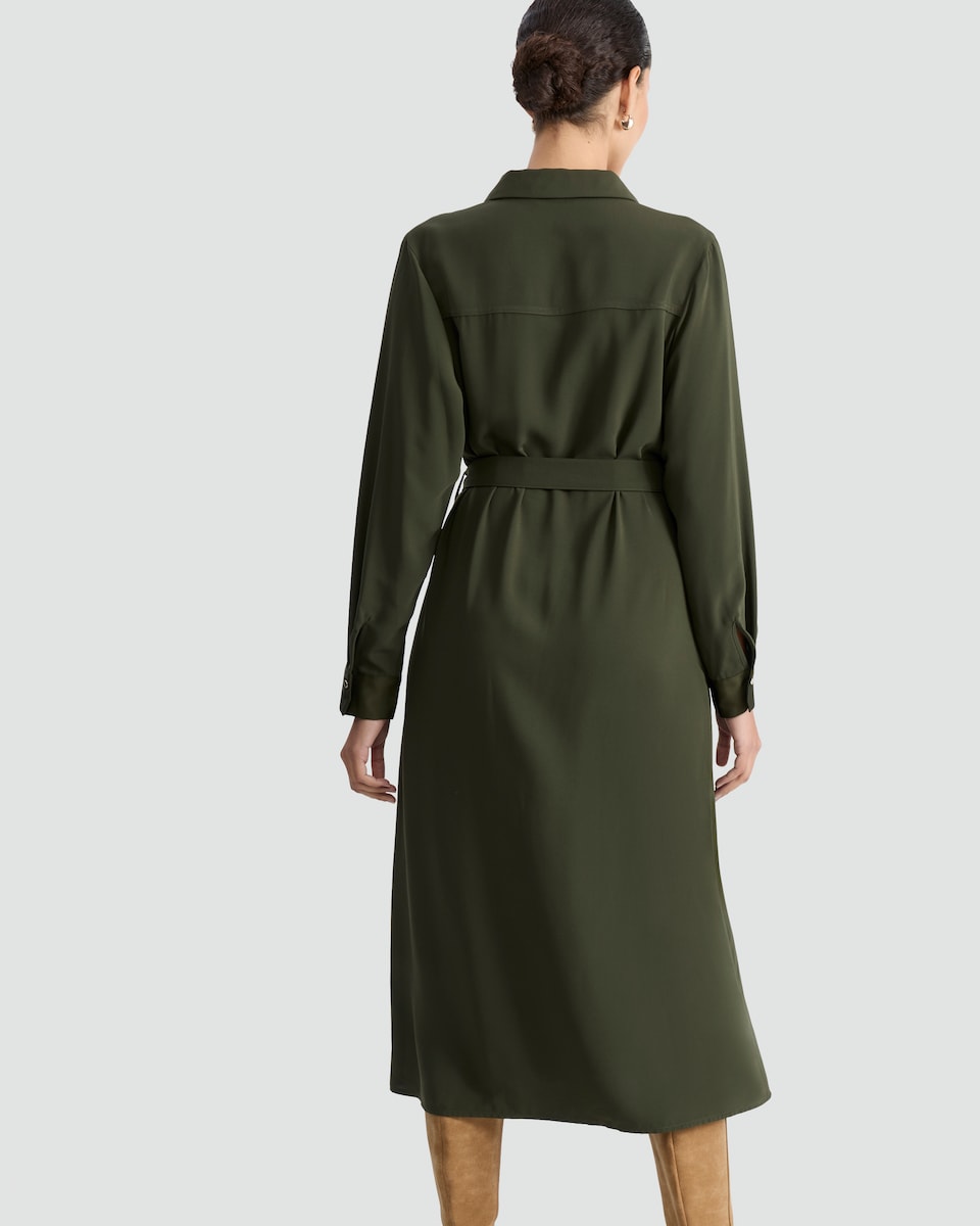 image 1 of F&F Belted Midi Shirt Dress in Khaki