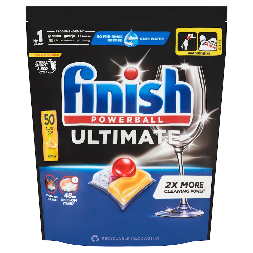image 1 of Finish Powerball Ultimate All in 1 Lemon Dishwasher Capsules 50 pcs 645 g