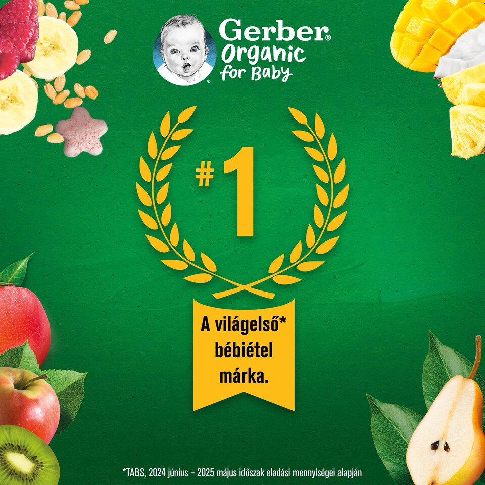 Gerber bio banános és málnás gabonasnack, 8 hónapos kortól 7 g  1. kép