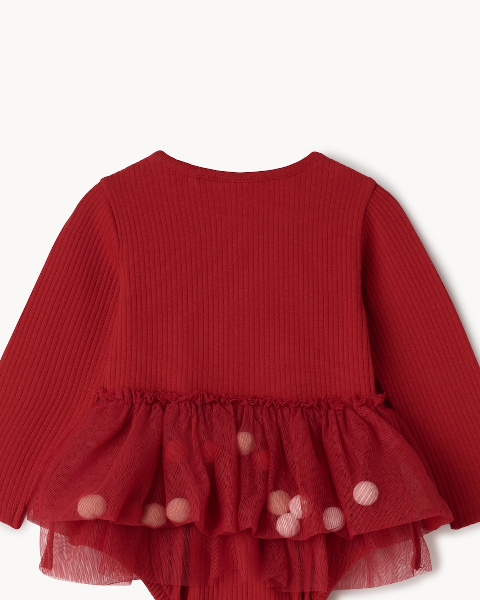 image 1 of Christmas Baby Cotton Rich Santa Tulle Bodysuit in Red