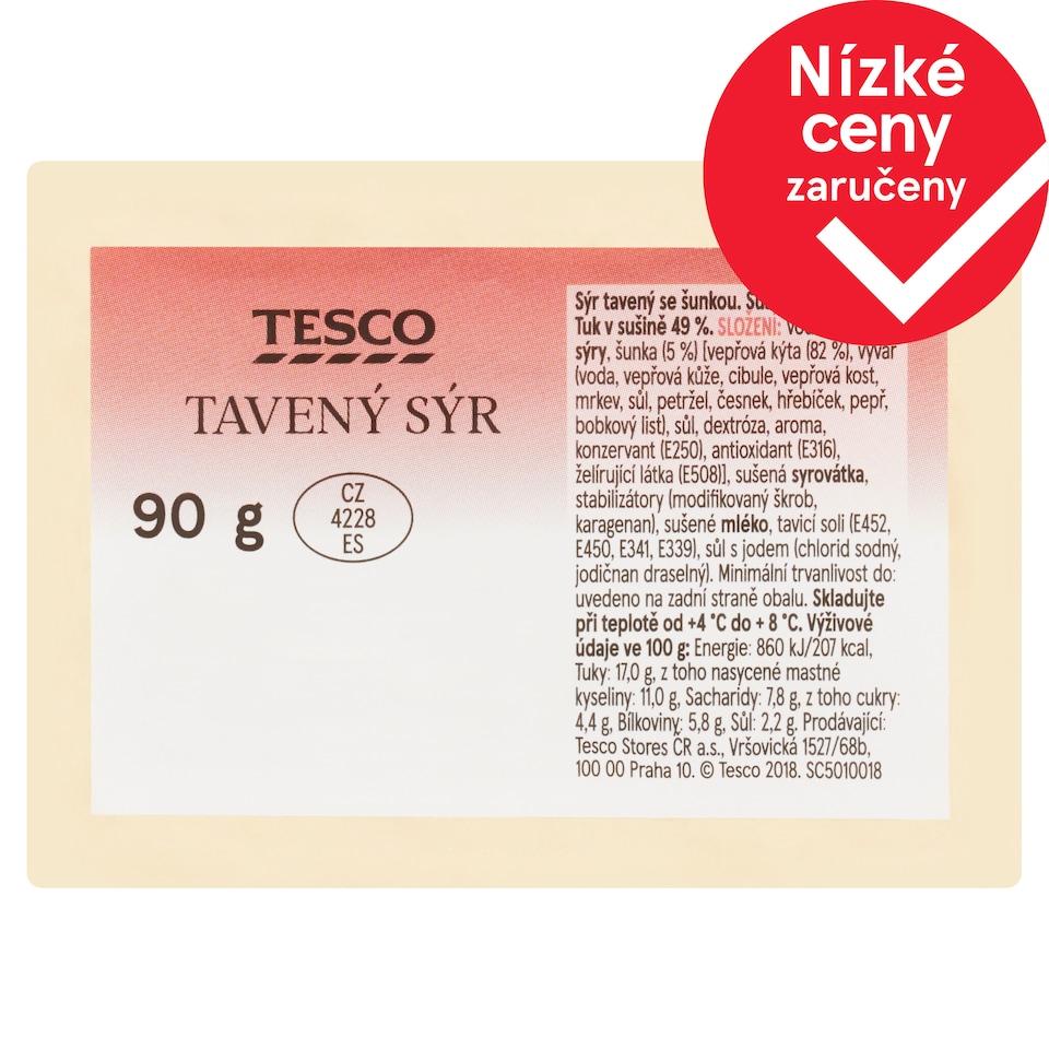 Tesco Tavený sýr se šunkou 90g