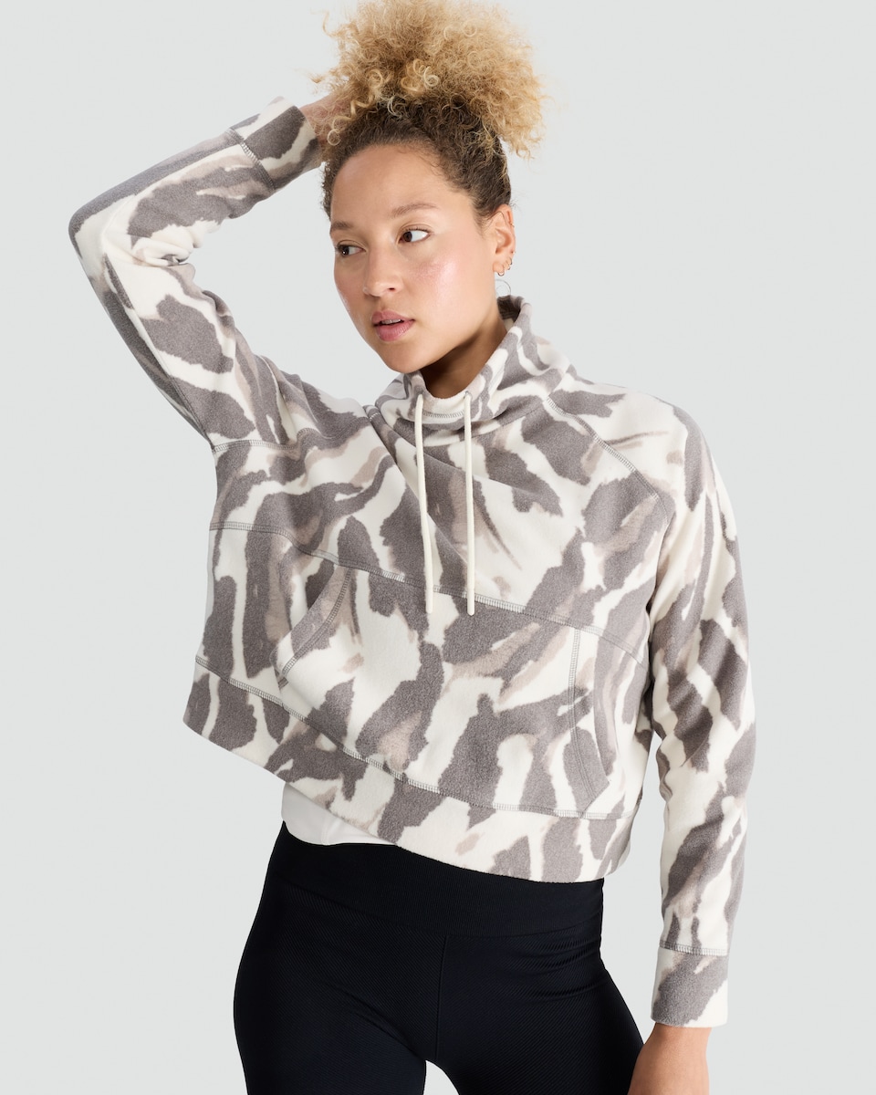 image 1 of F&F Active Abstract Print Cropped Hoodie in Grey
