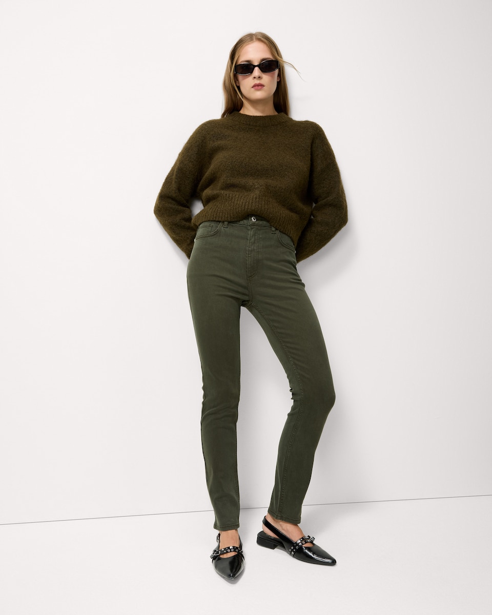 image 1 of F&F Mid Rise Cigarette Jeans in Olive