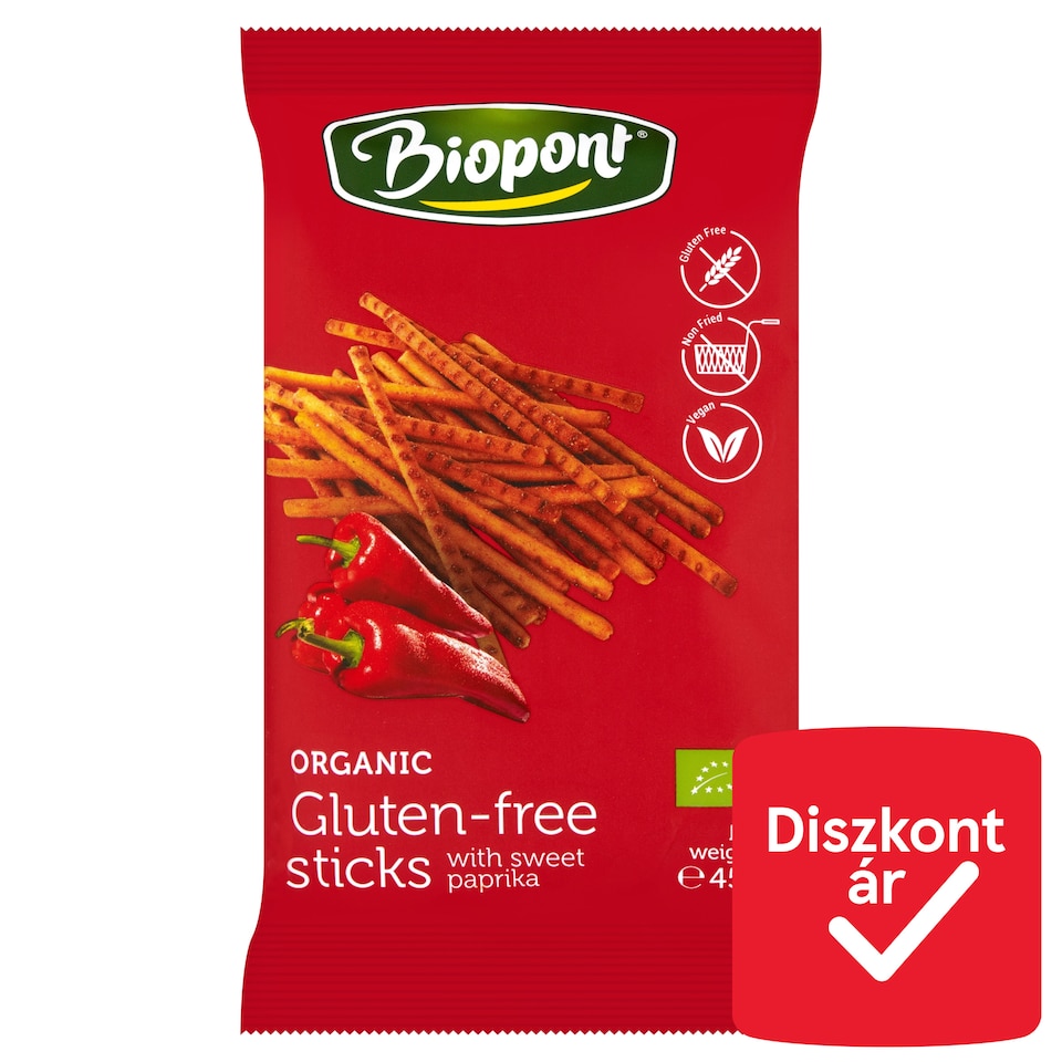 Biopont Organic Gluten-Free Sticks with Sweet Paprika 45 g