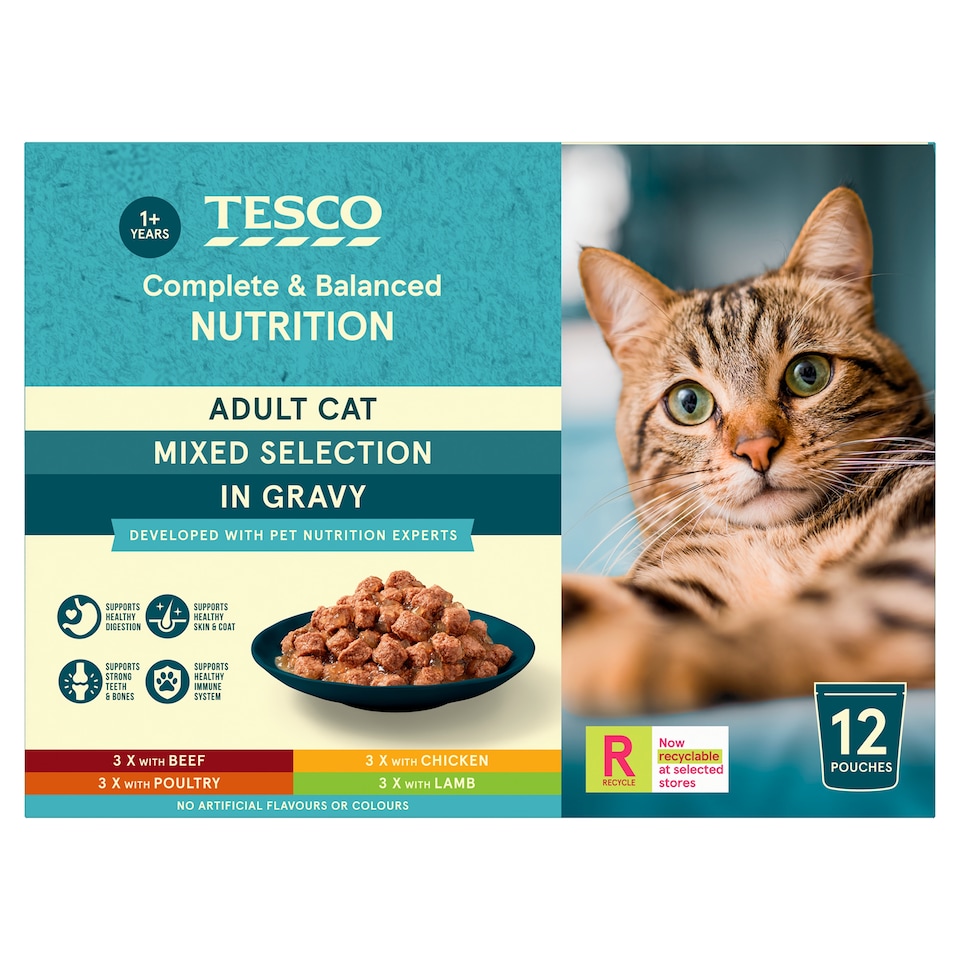 Tesco Adult Cat Food Mixed Selection in Gravy 12x100g