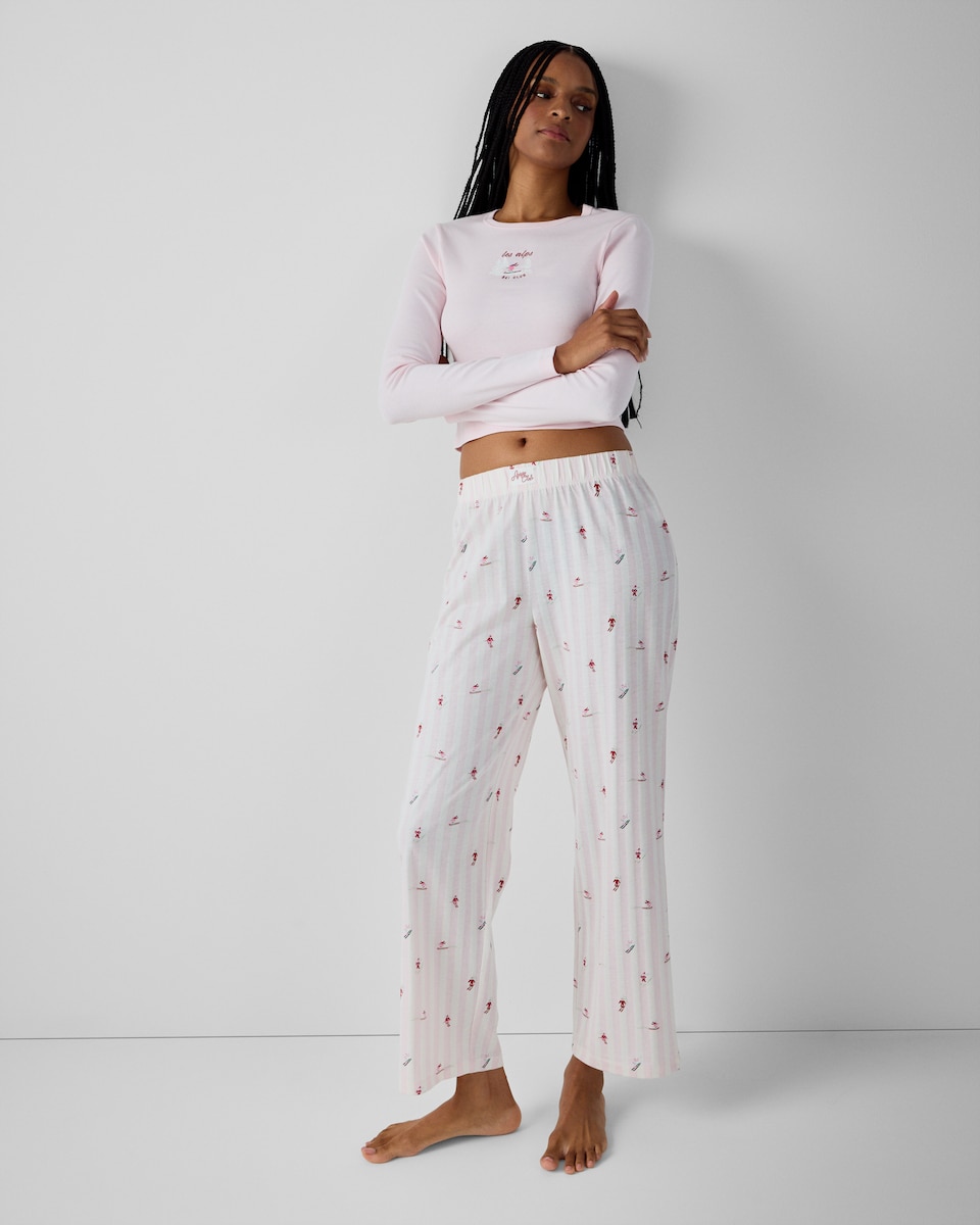 image 1 of F&F Pure Cotton Striped Ski Pyjama Bottoms in Multi Pink