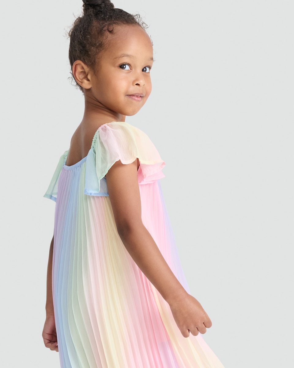 image 1 of F&F Girls Rainbow Pleated Dress in Multi