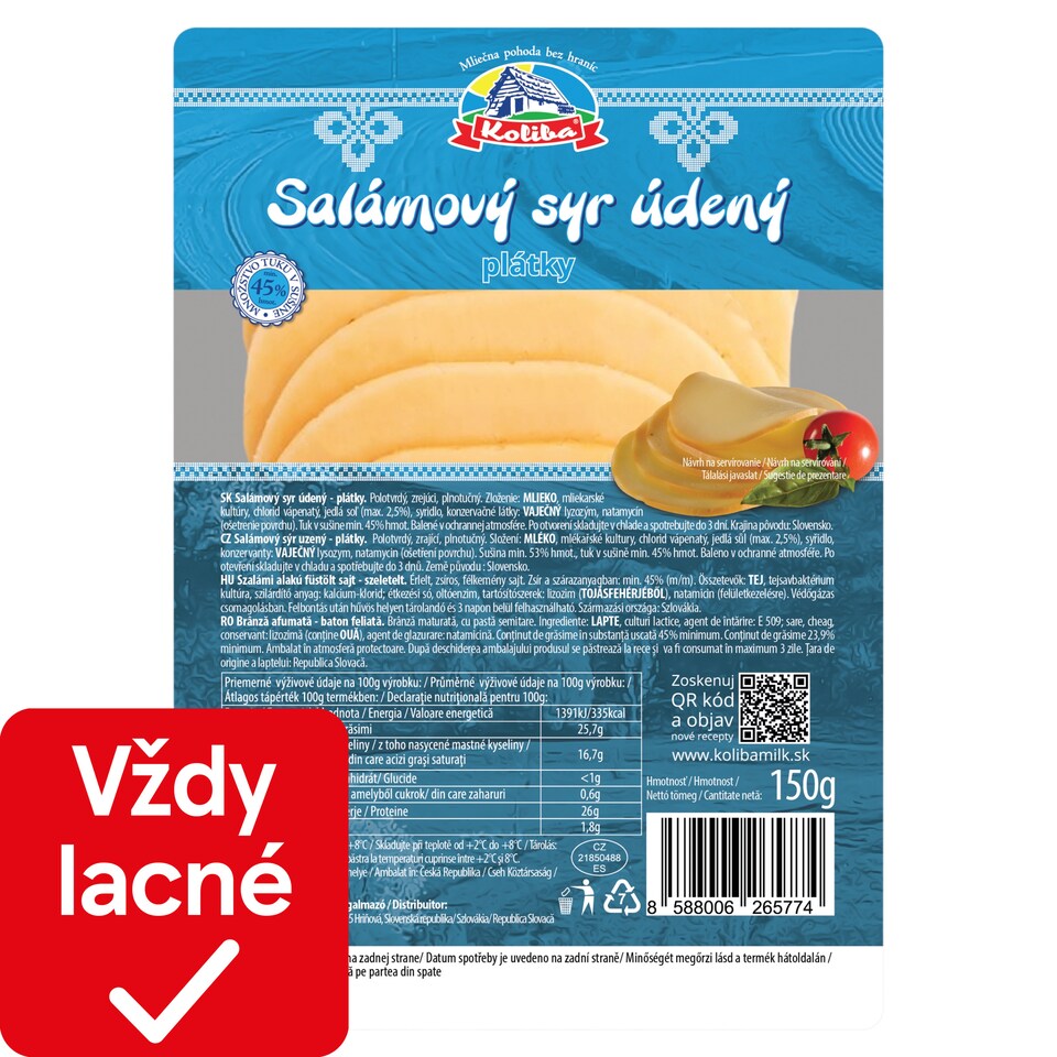 Koliba Salámový syr údený plátky 150 g