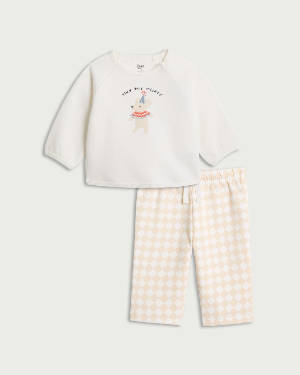 F&F Baby 2-Piece Cotton Rich Mouse Sweatshirt and Joggers Set in White