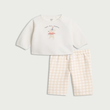 F&F Baby 2-Piece Cotton Rich Mouse Sweatshirt and Joggers Set in White