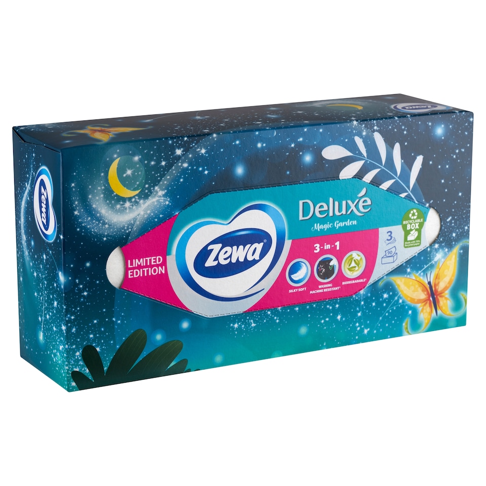 image 1 of Zewa Deluxe Magic Garden Unscented Paper Handkerchiefs in Box 3 Ply 90 pcs