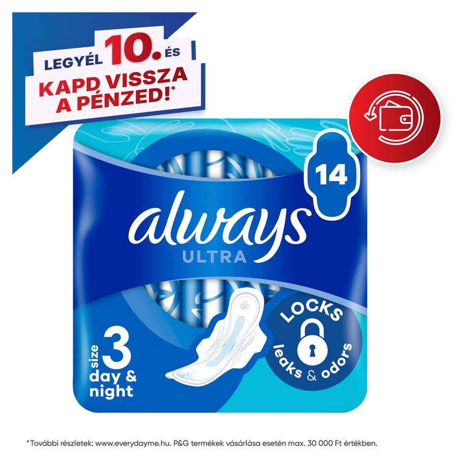 Always Ultra Day & Night (S3) Szárnyas Egészségügyi Betét, 14 Db