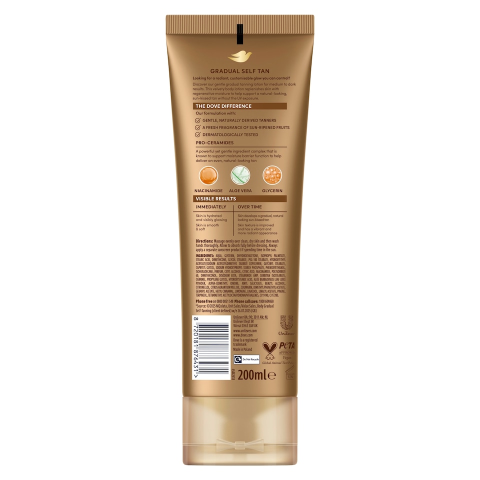 image 1 of Dove Summer Revived Sunless Tan Gradual Tan Lotion Medium To Dark 200ML