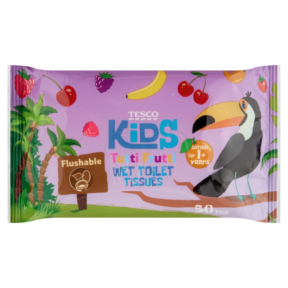 Tesco Kids Tutti Frutti nedves toalettkendő gyermekeknek 1 éves kortól 50 db