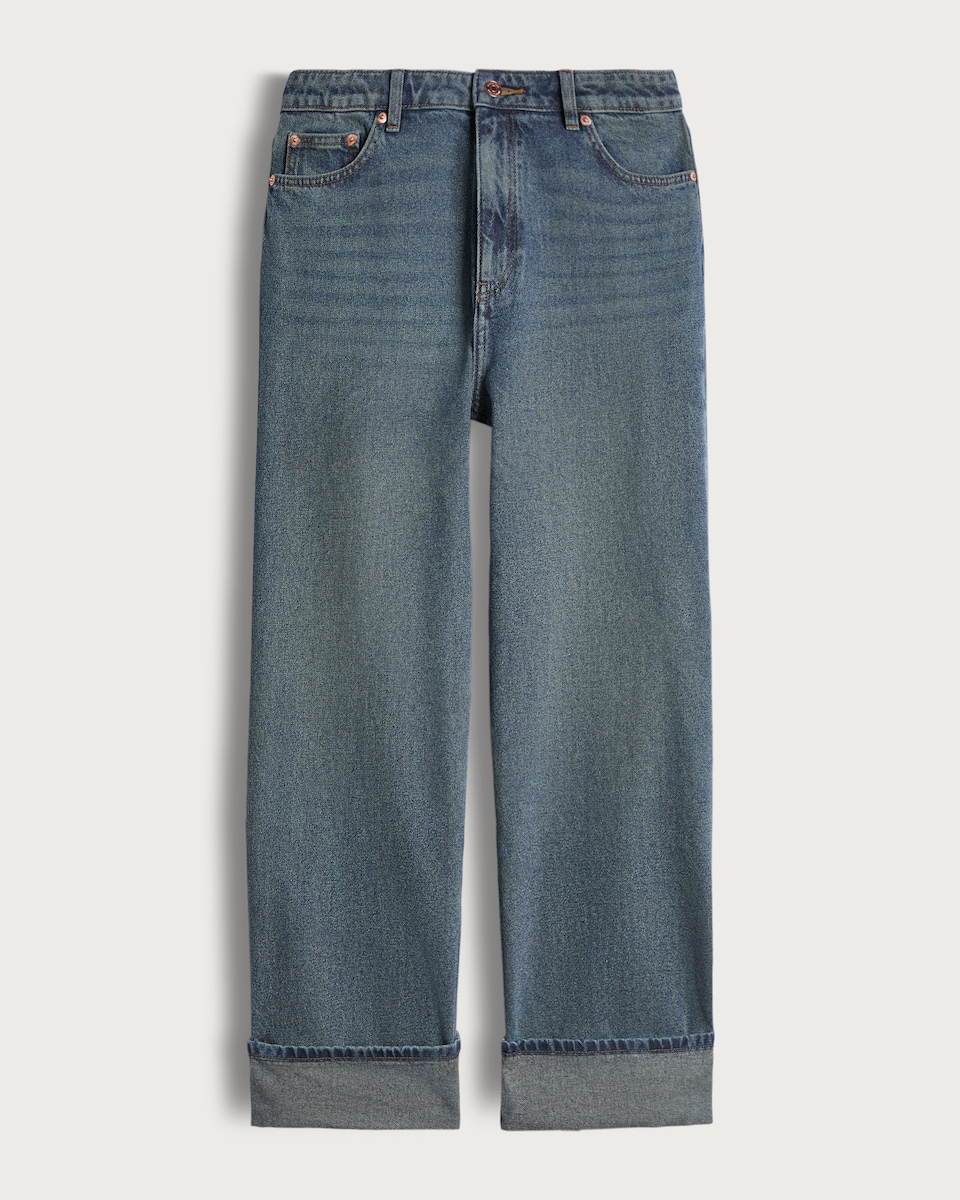 image 1 of F&F Turn Up Hem Wide Leg Jeans in Blue