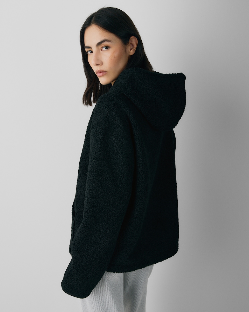 image 1 of F&F Borg Pyjama Hoodie in Black