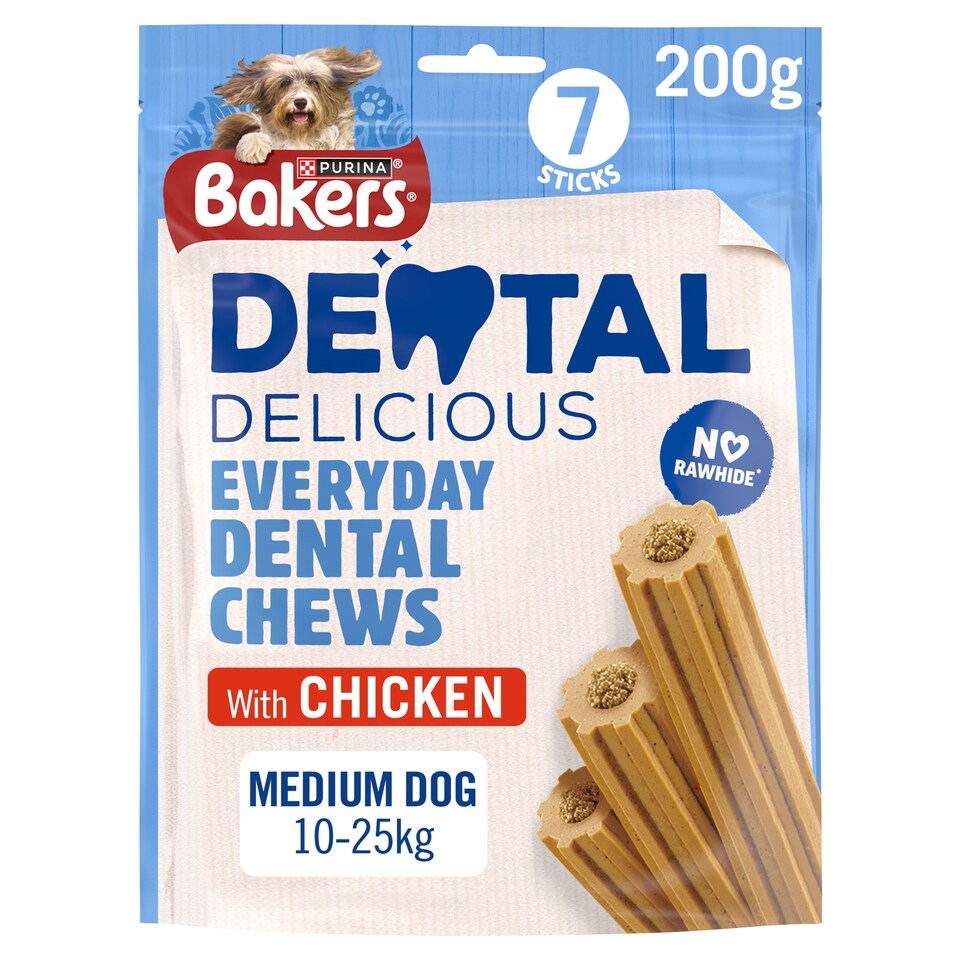 image 1 of BAKERS Dental Delicious Medium Chicken Dog Chews 200g