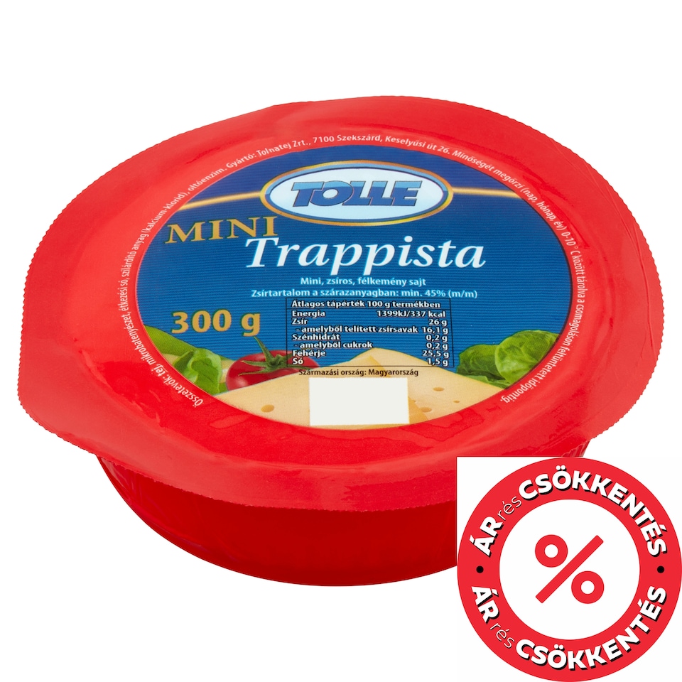 Tolle Mini zsíros, félkemény trappista sajt 300 g