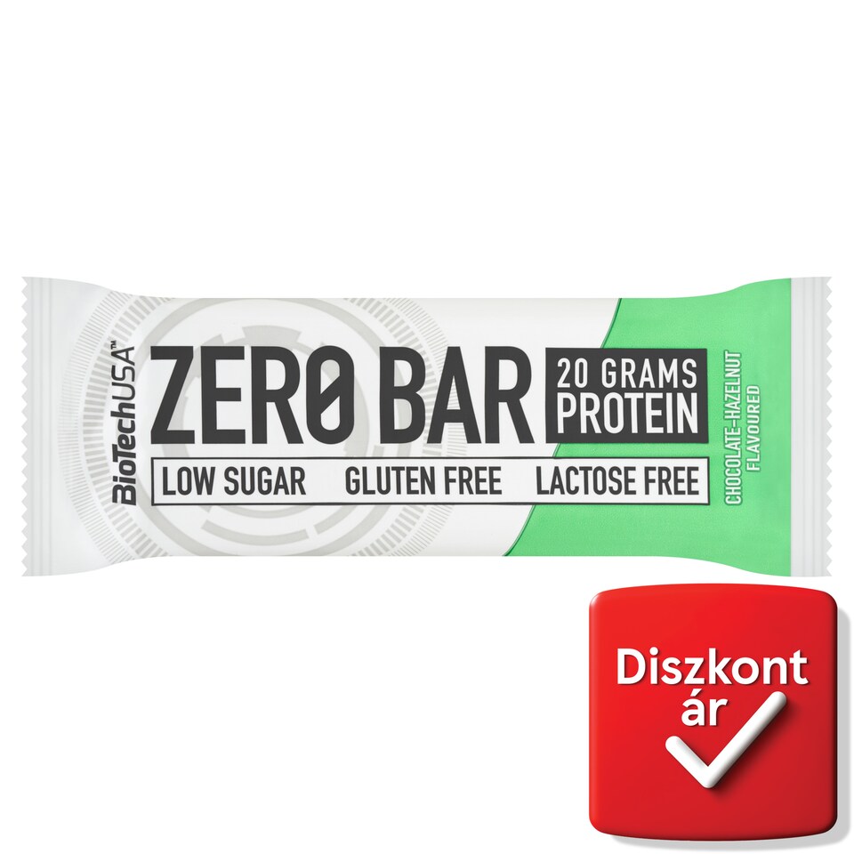 BioTechUSA Zero Bar csokoládé-mogyoró ízű fehérjeszelet édesítőszerrel 50 g  1. kép