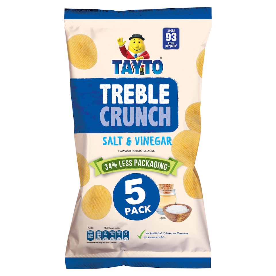 Tayto Treble Crunch Salt & Vinegar Flavour Potato Snacks 5pk x 20g