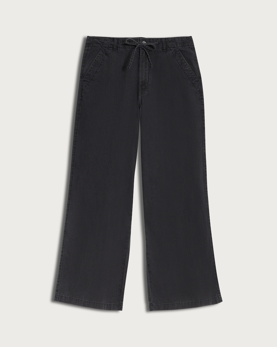 image 1 of F&F High Rise Wide Leg Drawstring Jeans in Black