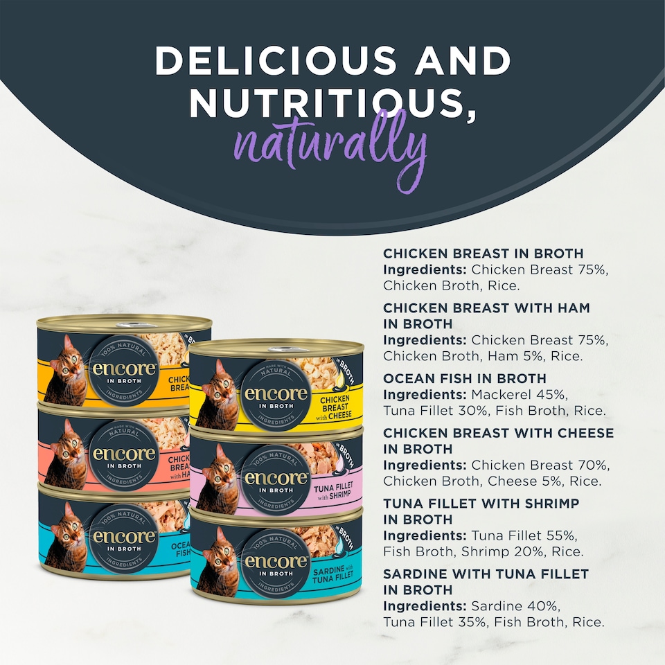 image 1 of Encore Natural Wet Cat Food Finest Selection in Broth Tins 12 x 70g