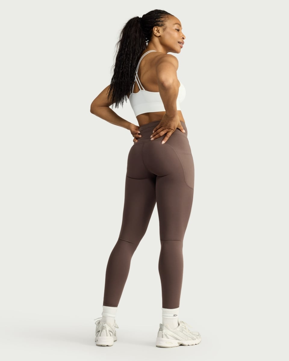 image 1 of F&F Active ULTRAMOVE High Waisted Pocket Leggings in Chocolate
